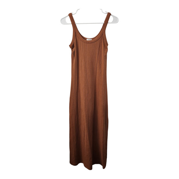 VITAMIN A Ribbed Tank Midi Dress XS‎ Brown Casual Minimalist Beach Coastal Chic - Picture 1 of 7